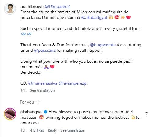 La dedicatòria de Noah Brown a Bad Gyal / Instagram