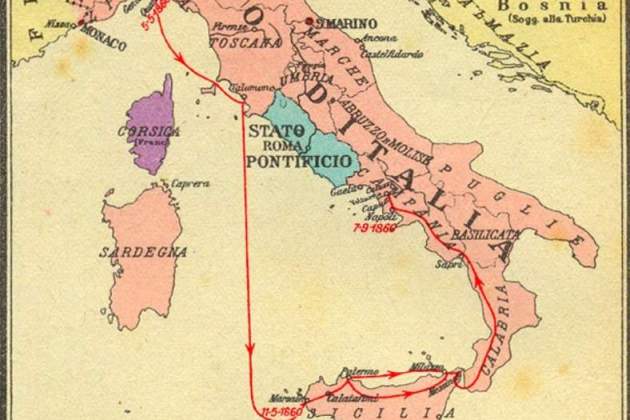 Mapa d'Itàlia durant l'acció de Borges (1860 1861). Font Universitat de Bari (Grande)