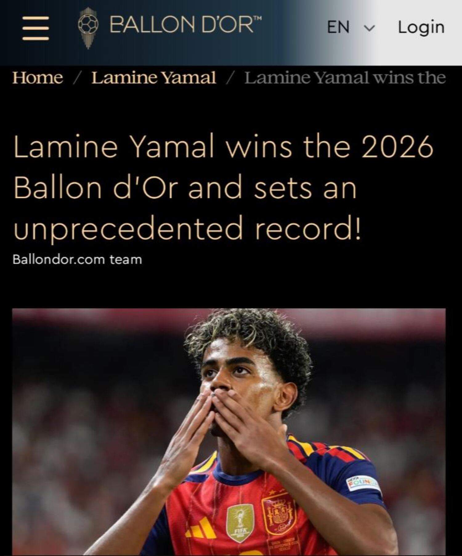 Lío en el Balón de Oro: la web oficial publica por error a Lamine, Kane y Mbappé como ganadores