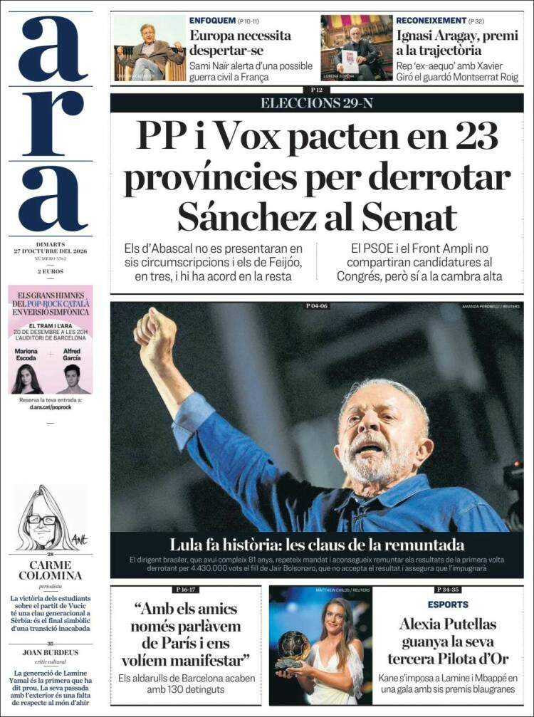 'Ara', 27 d'octubre de 2026 'Ara', 27 d'octubre de 2026
