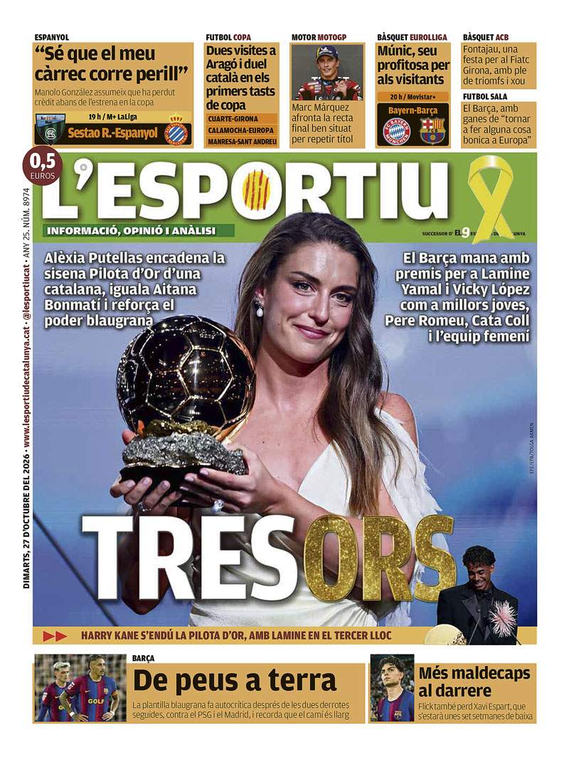 L'Esportiu portada 27 10 2026 L'Esportiu portada 27 10 2026