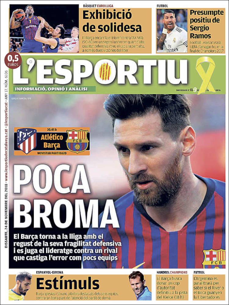 L'Esportiu Portada 24 11 2018 L'Esportiu Portada 24 11 2018