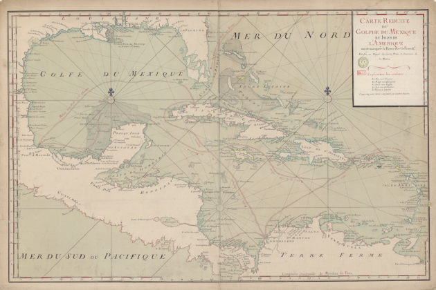 Mapa francés de la isla de Cuba, Florida, Louisiana y Mexic (1755). Fuente Bibliothèque Nationale de France