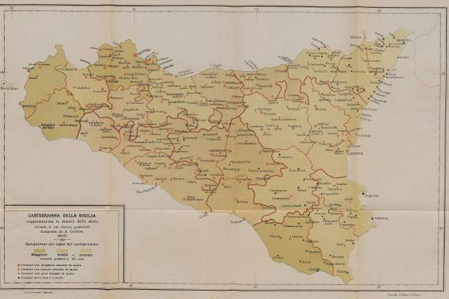 Mapa de les provincies sicilianes on estava arrelada la Cosa Nostra abans de la persecució de Mussolini, Font Wikimedia Commons