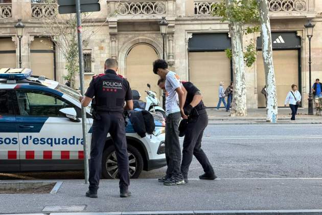 Els Mossos d'Esquadra identifiquen un jove al passeig de Gràcia de Barcelona / Àlex Recolons