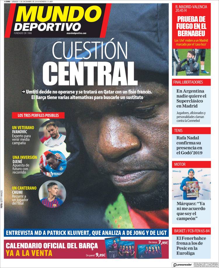 Mundo Deportivo Portada 01 12 2018