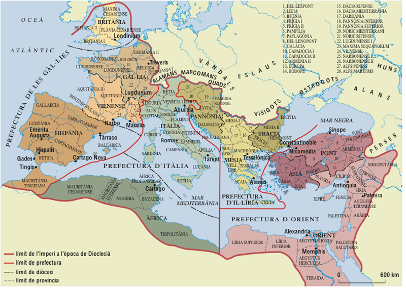 Mapa del Imperio romą antes de la división. Font Enciclopčdia