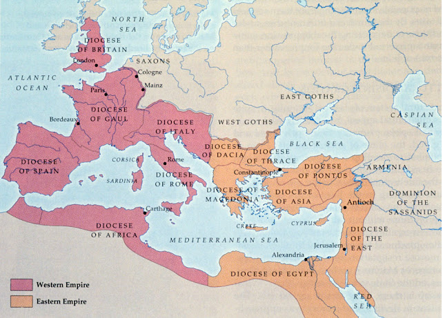 Mapa de la división del Imperio. Font Wikimedia