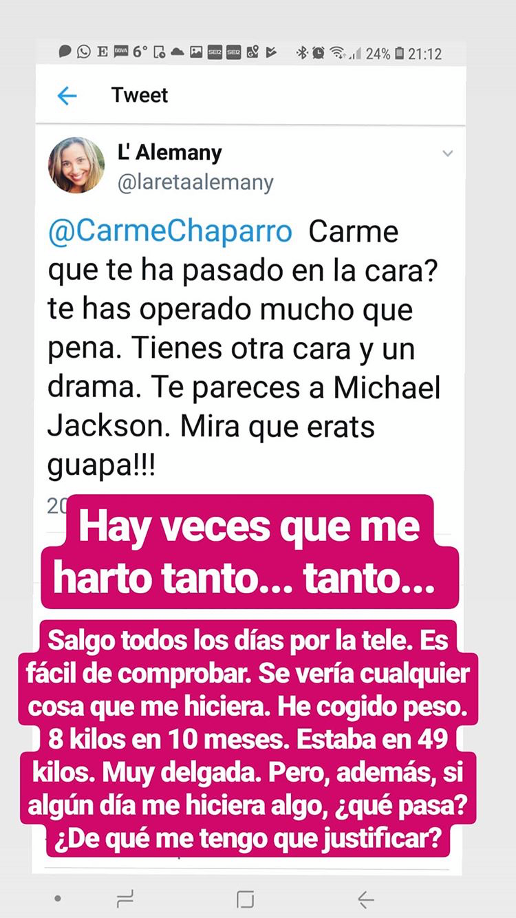 carme chaparro instagram cara operada