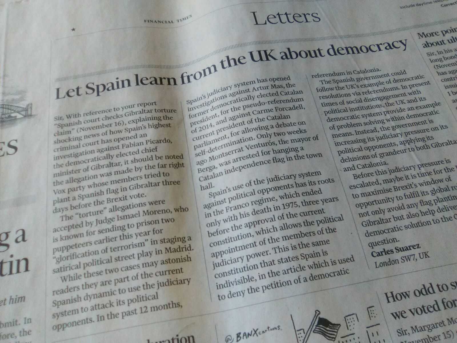 Carta al 'Financial Times': Espanya ha d’aprendre democràcia del Regne Unit