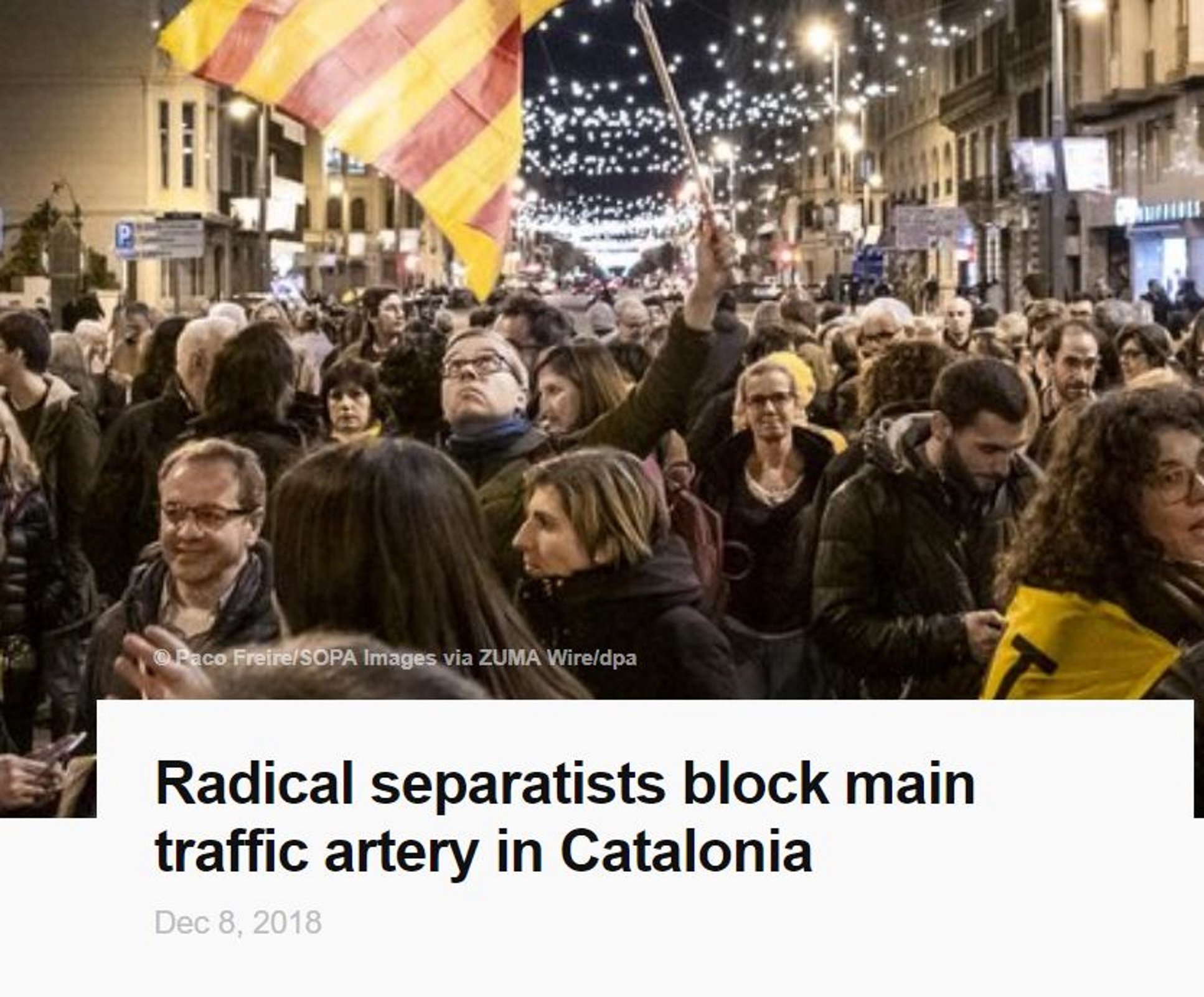 L'agència de premsa alemanya: "Els independentistes bloquegen la principal artèria de Catalunya"
