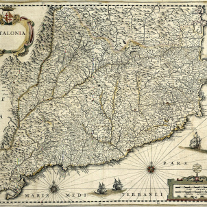 La Generalitat revoca la prohibició de balls i regosijos ordenada pel virrei hispanic. Mapa de Catalunya (1636) obra de Jan Blaeu. Font Wikipedia