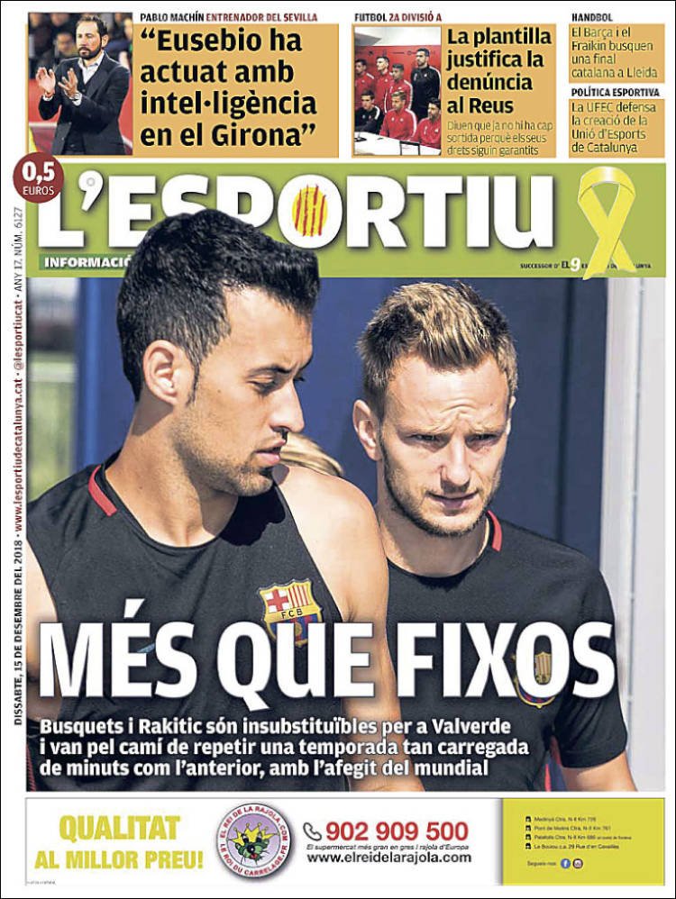 L'Esportiu Portada 15 12 2018 L'Esportiu Portada 15 12 2018