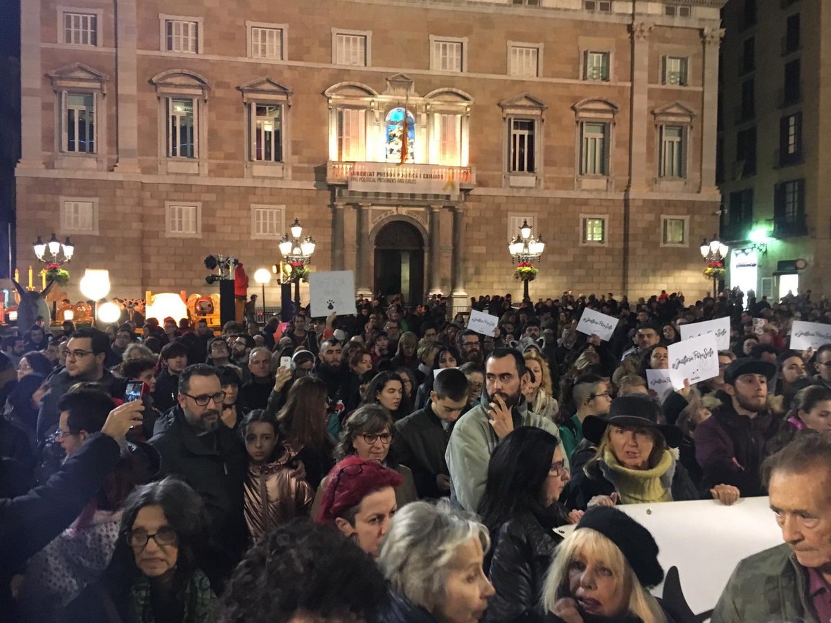 Centenares de personas llenan Sant Jaume en protesta por el perro muerto por la Guardia Urbana