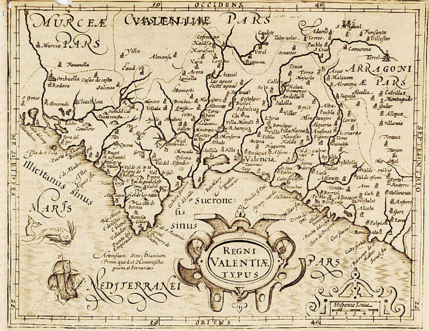 Mapa del País Valencià (1607). Fuente Biblioteca Valenciana Digital. Generalidad Valenciana