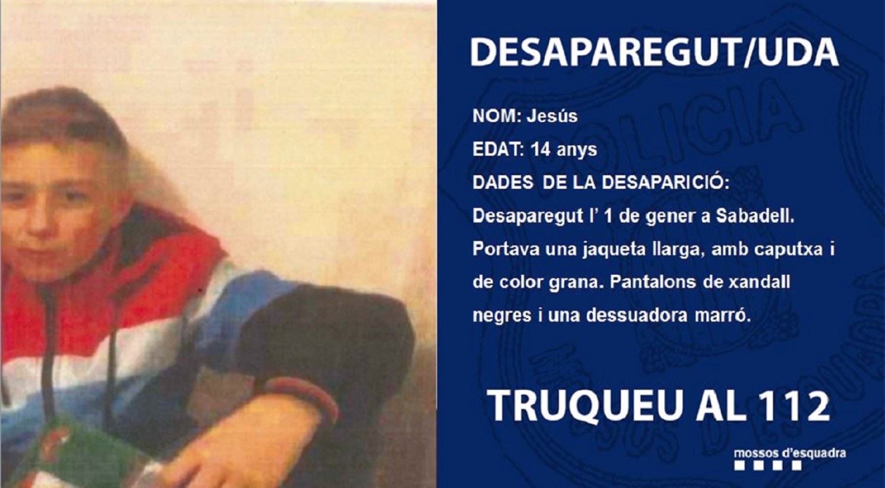 Els Mossos investiguen la desaparició d'un menor de 14 anys a Sabadell