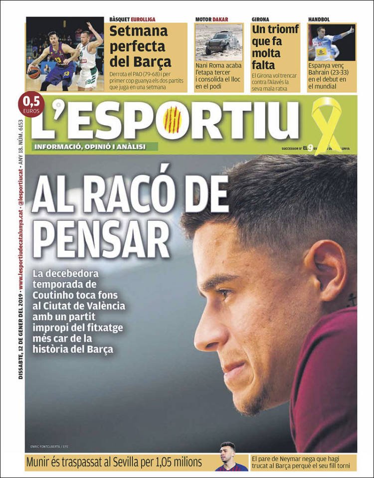 L'Esportiu Portada 12 01 2019 L'Esportiu Portada 12 01 2019