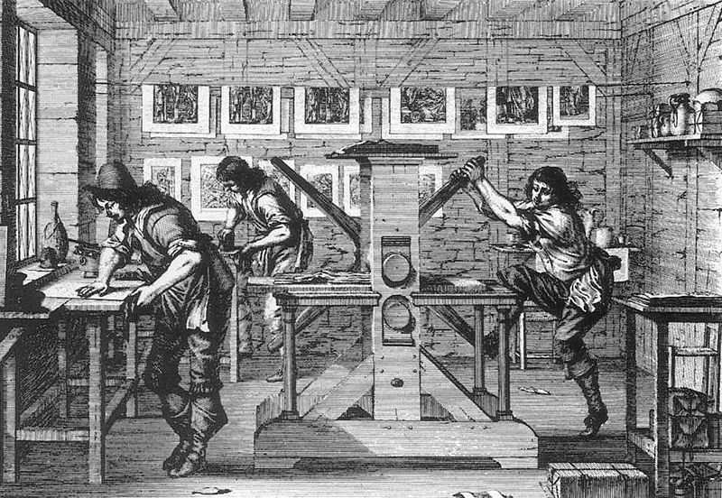 Grabado|Gravado impresores franceses (1642). Fuente Wikipedia