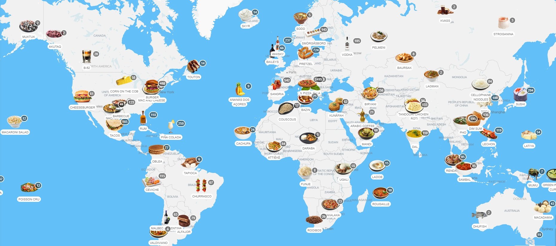 mapa del mon amb menjar