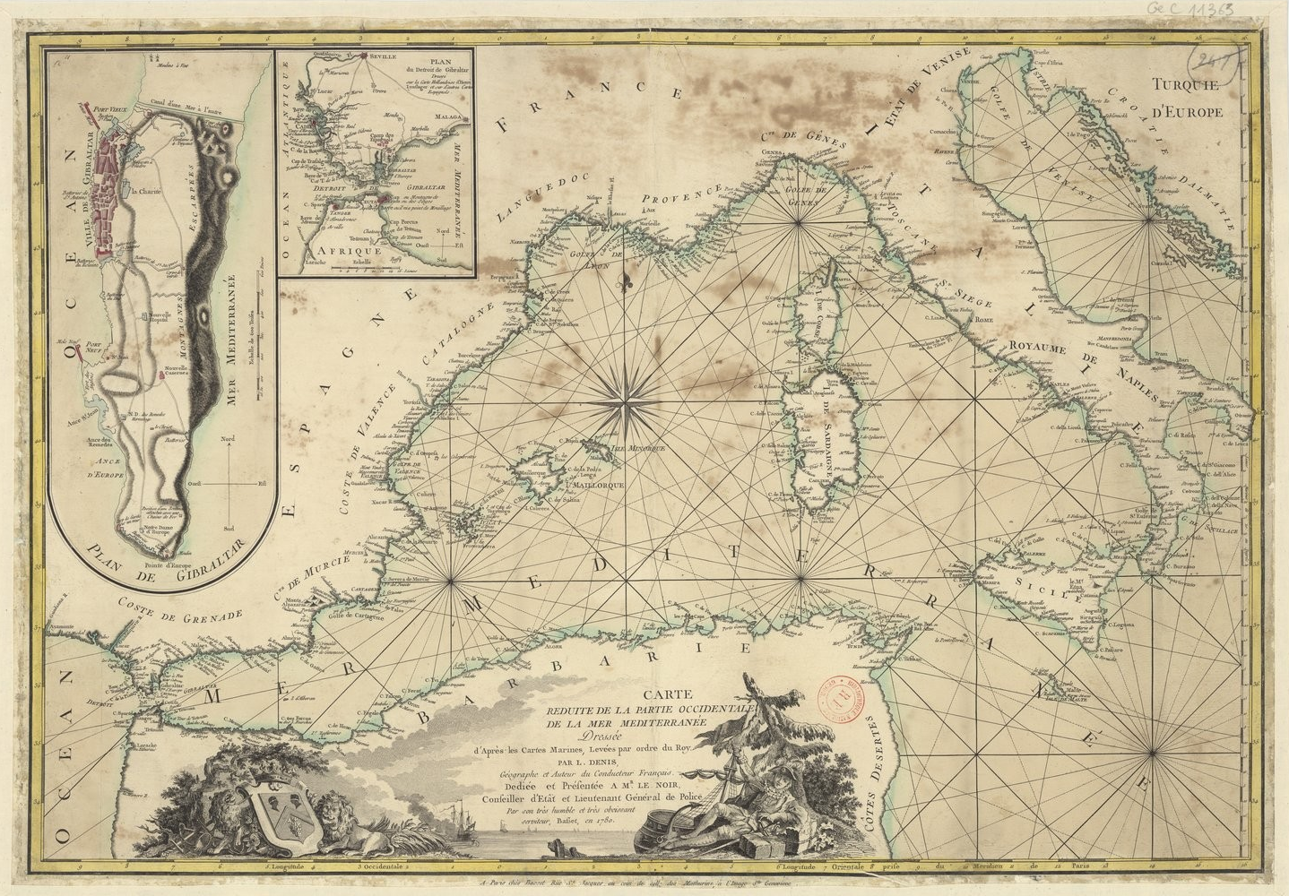 Mapa de la Mediterrània occidental (1770). Font Bibliothèque Nationale de France