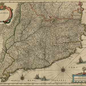 Els Braços Generals deixen en suspensió la República i proclamen Lluís XIII comte de Barcelona. Mapa de Catalunya (1642). Font Institut Cartografic de Catalunya