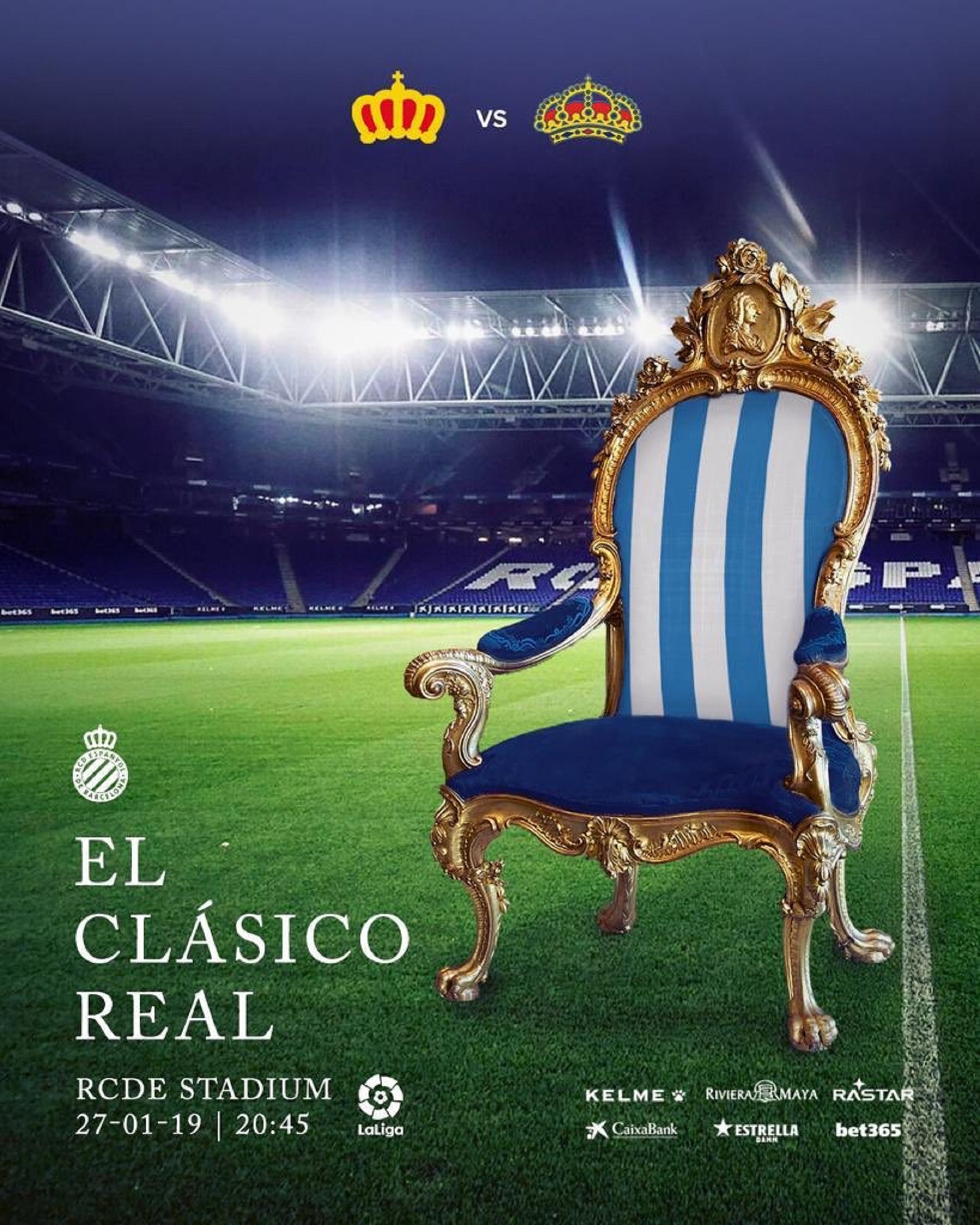 Indignación por el monárquico cartel del Espanyol para recibir al Madrid