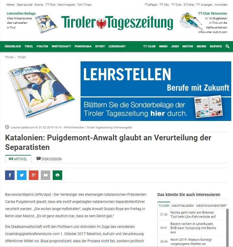 Tiroler Tageszeitung Boyé captura diario
