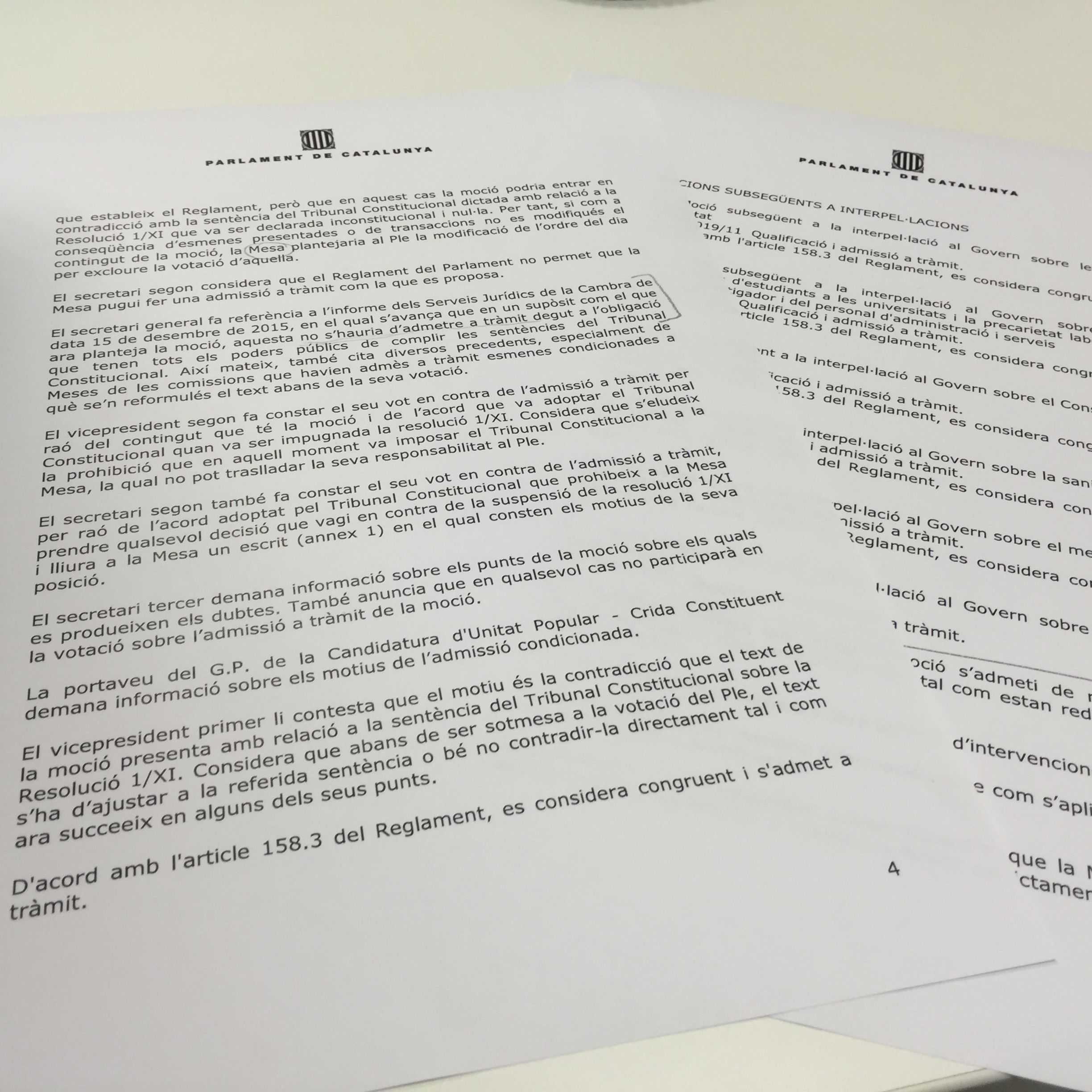 El acta de la reunión donde los letrados vetaron la moción de desconexión