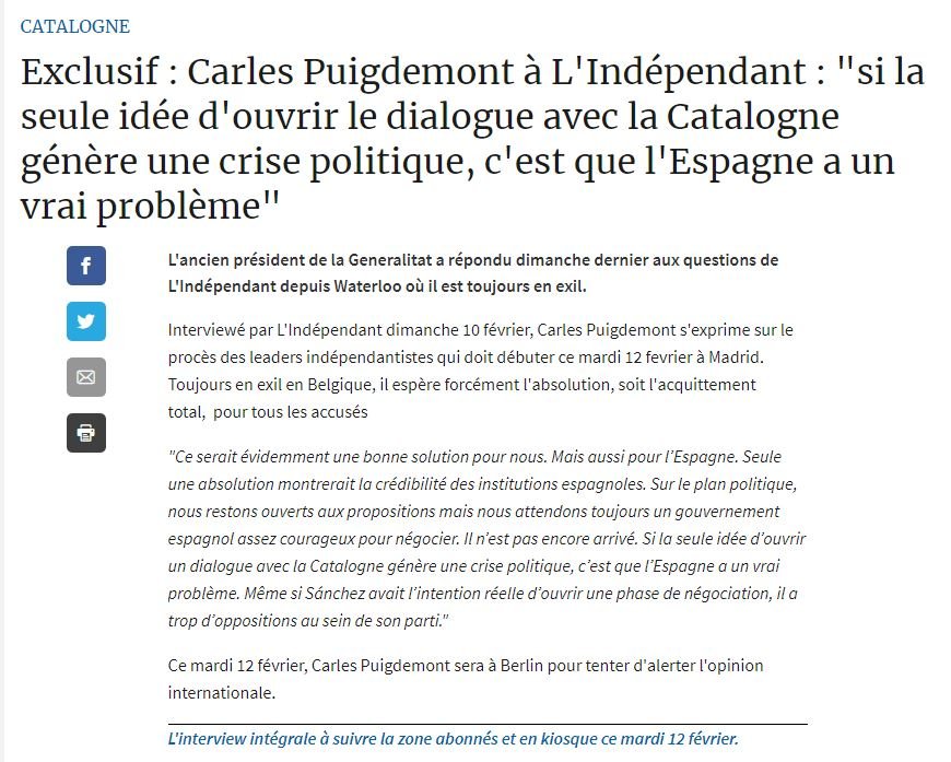 Entrevista l'Indepéndant Carles Puigdemont 11 02