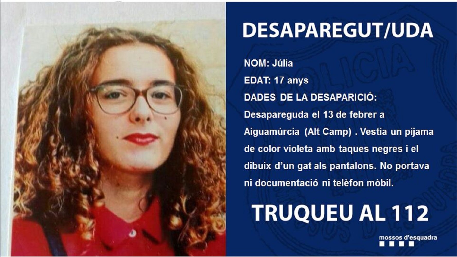 Los Mossos buscan a una menor desaparecida en el Alt Camp