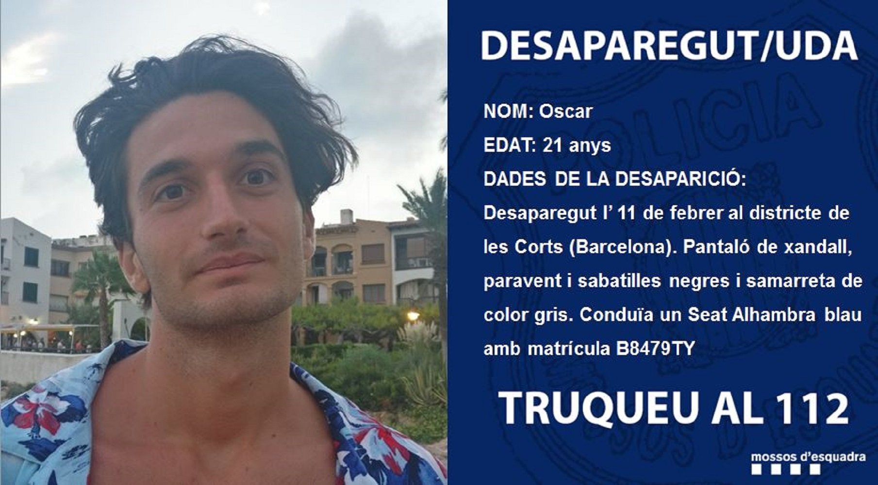 Los Mossos buscan a un joven de 21 que desapareció el lunes en Barcelona