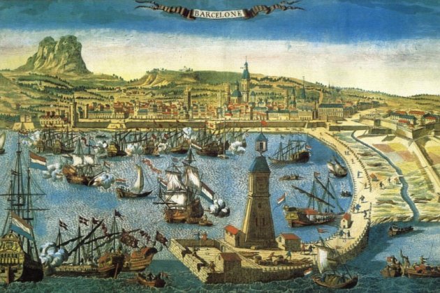 puerto Barcelona grabado|gravado frances XVIII