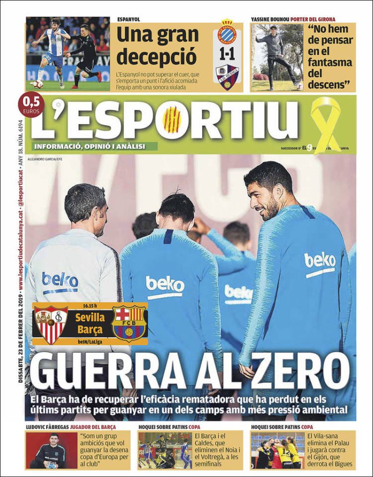 L'Esportiu Portada 23 02 2019 L'Esportiu Portada 23 02 2019
