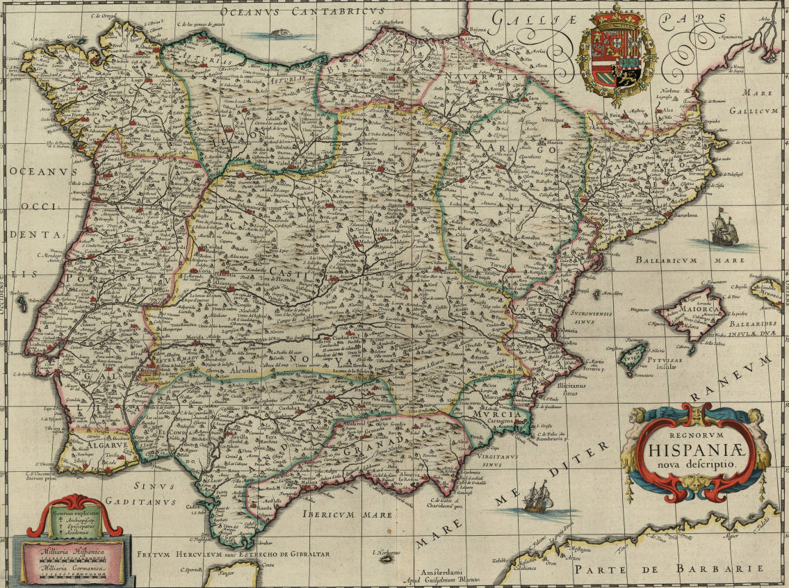 Mapa de los dominios peninsulares de la monarquía hispánica (1643). Fuente Cartoteca de Catalunya
