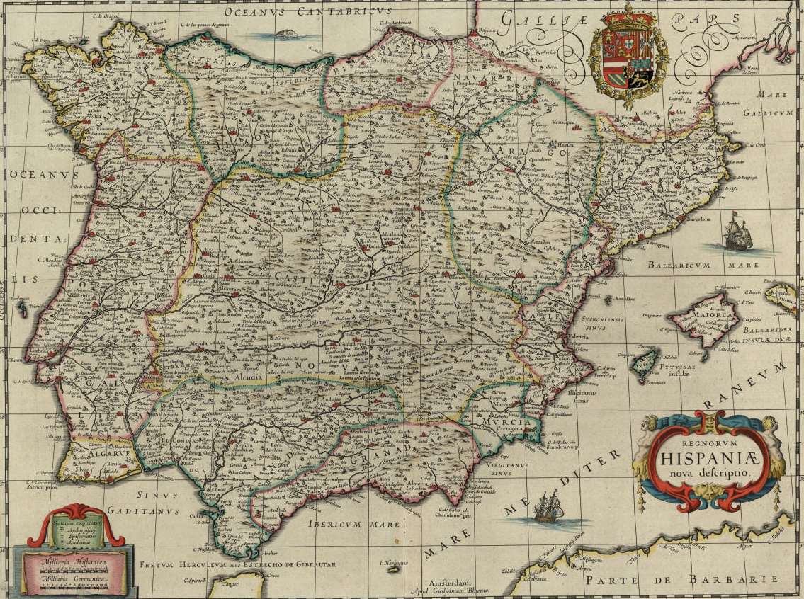 Mapa dels dominis peninsulars de la monarquia hispànica (1643). Font Cartoteca de Catalunya