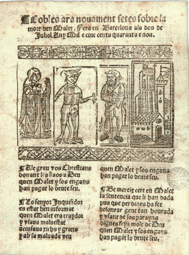 Representación de la detención y ejecución del brujo Malet, del Campo de Tarragona (medios del siglo XVI). Fuente Biblioteca de Catalunya