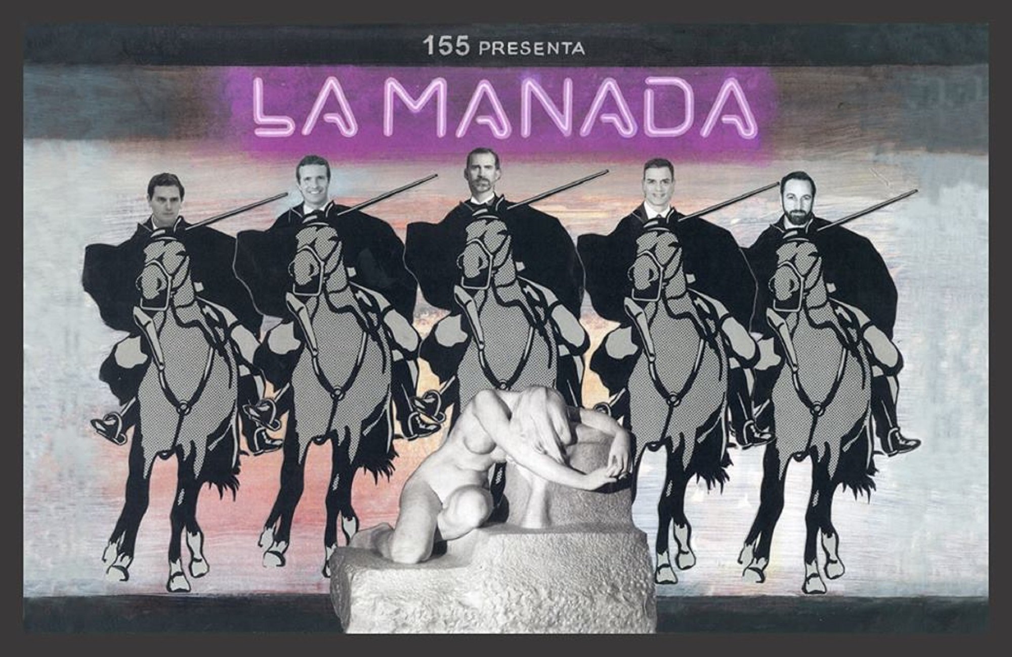 Polémica por un mural en Olot del rey, Sánchez, Rivera, Casado y Abascal titulado 'La Manada'