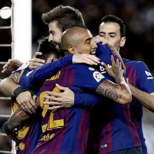 Vidal Pique Messi Busquets Barca Rayo Vallecano EFE Vidal Pique Messi Busquets Barca Rayo Vallecano EFE