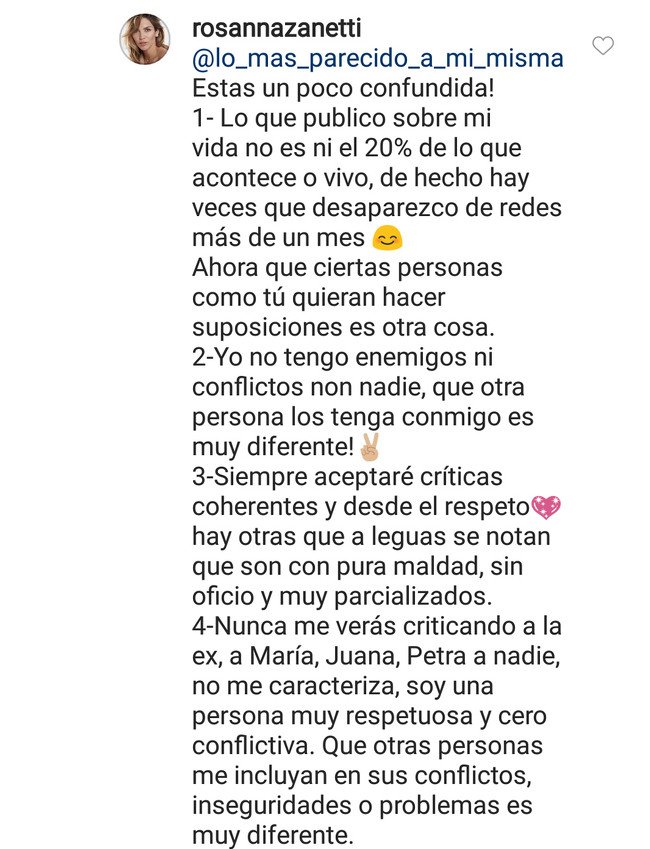 rosanna zanetti respuesta instagram