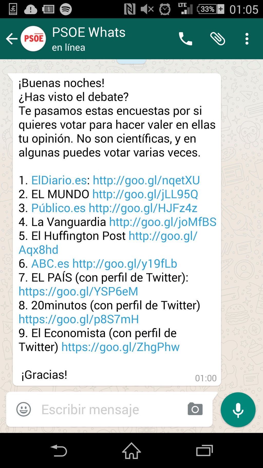 El PSOE t'ha enviat un WhatsApp