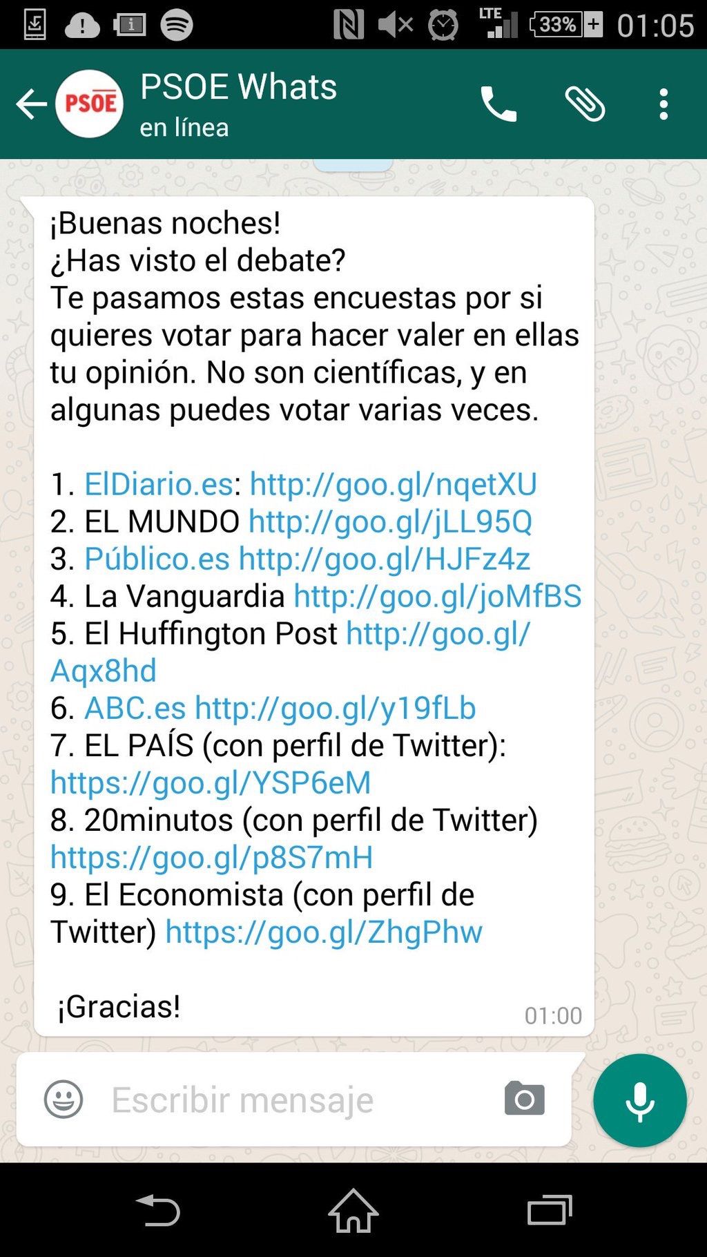 El PSOE te ha enviado un WhatsApp