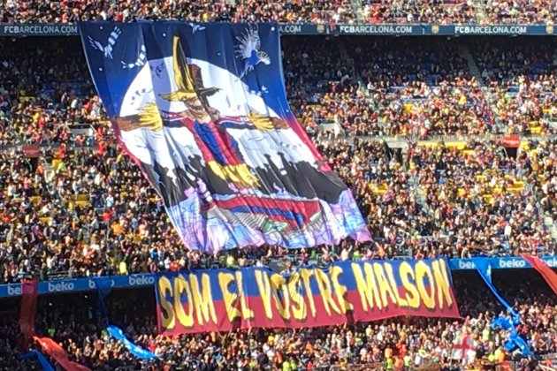Pancarta malson Barca Espanyol Bernat Aguilar