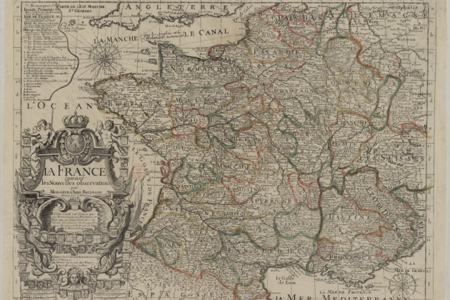 Mapa francés de Francia desprendido de las incorporaciones territoriales de 1659 y de 1713 (1716). Fuente Bibliothèque Nationale de France