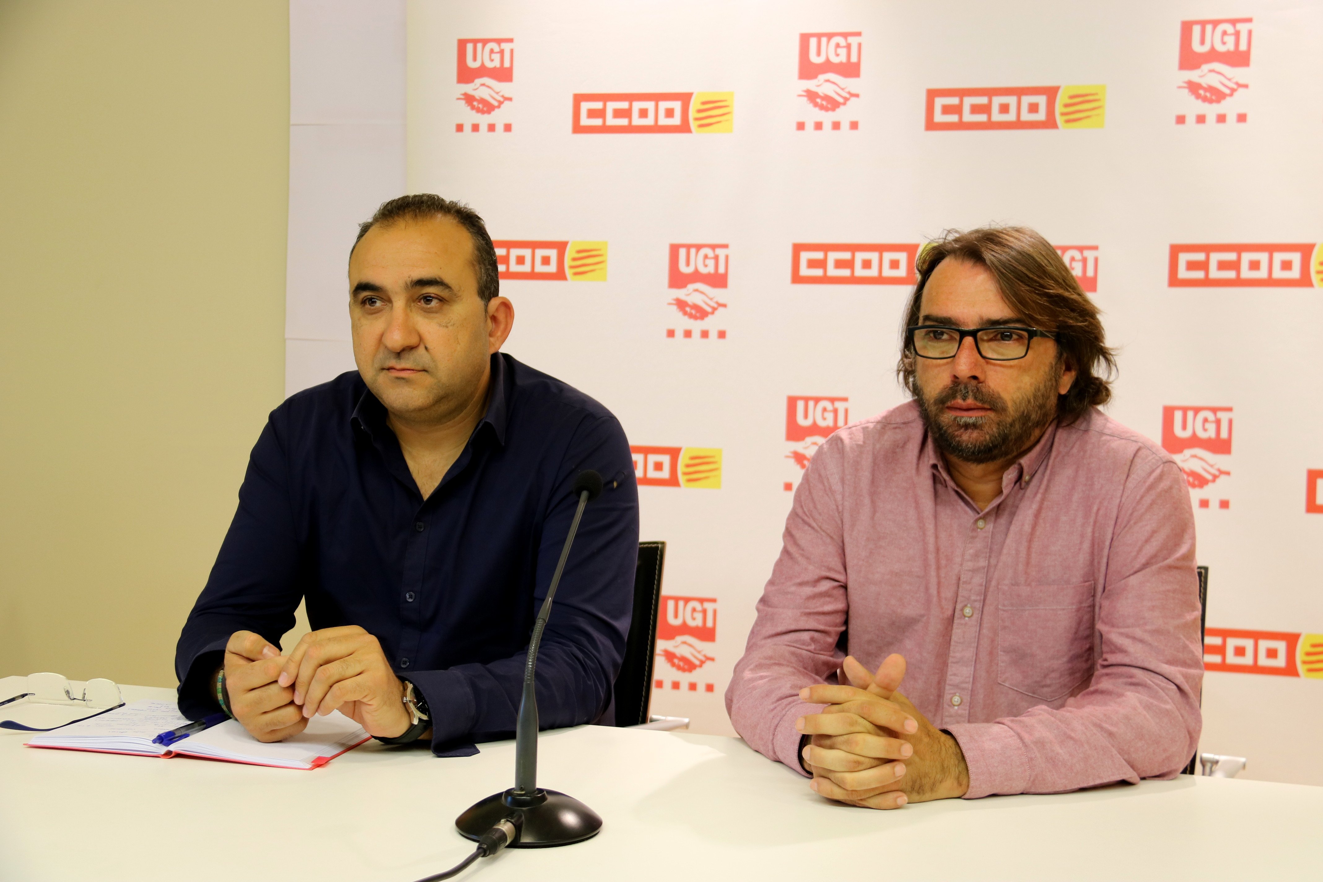 El secretari general de CCOO a Catalunya, Javier Pacheco, i el de la UGT, Camil Ros acn