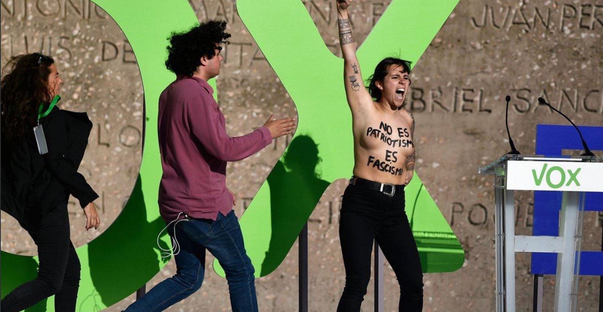 Femen protests far-right Spanish party Vox's final campaign event