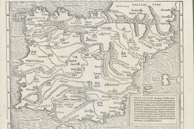 Mapa de la península ibèrica (1540). Font Cartoteca de Catalunya