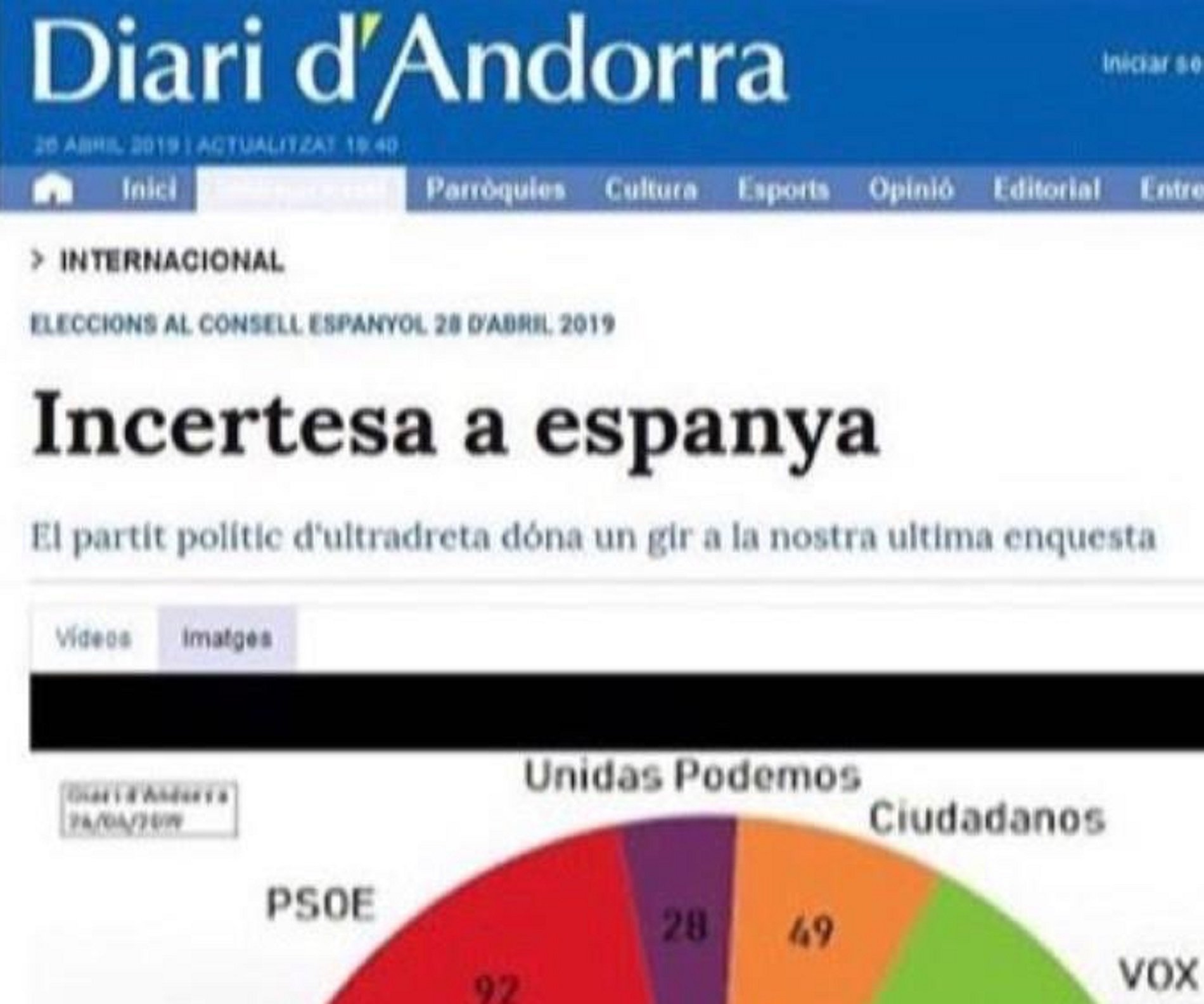 'Diari d'Andorra' desmenteix una falsa enquesta molt favorable a Vox