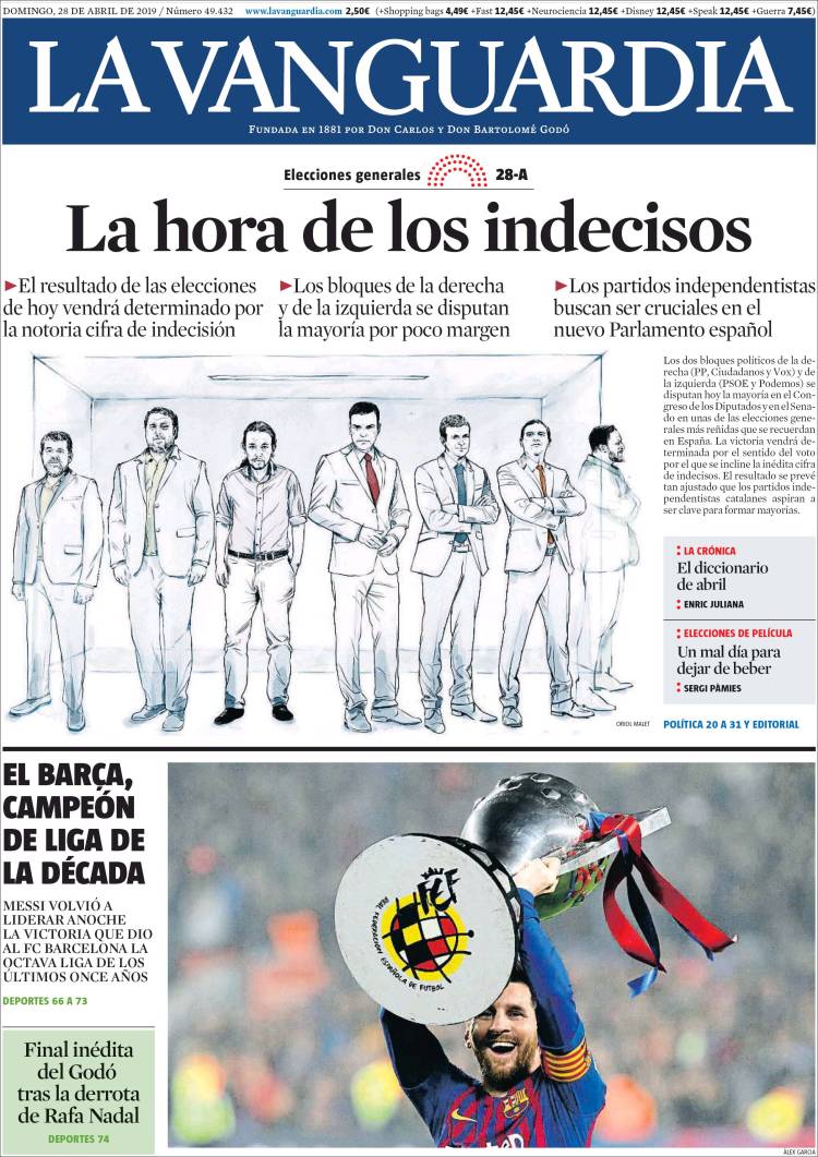 La Vanguardia Portada 28 04 2019