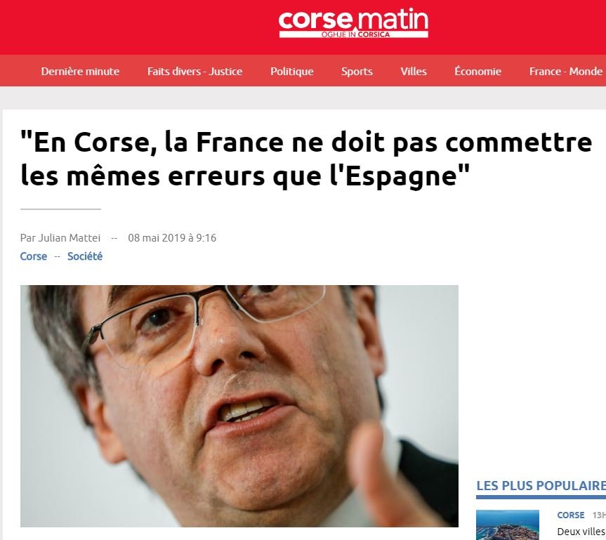 Puigdemont Corse Matin