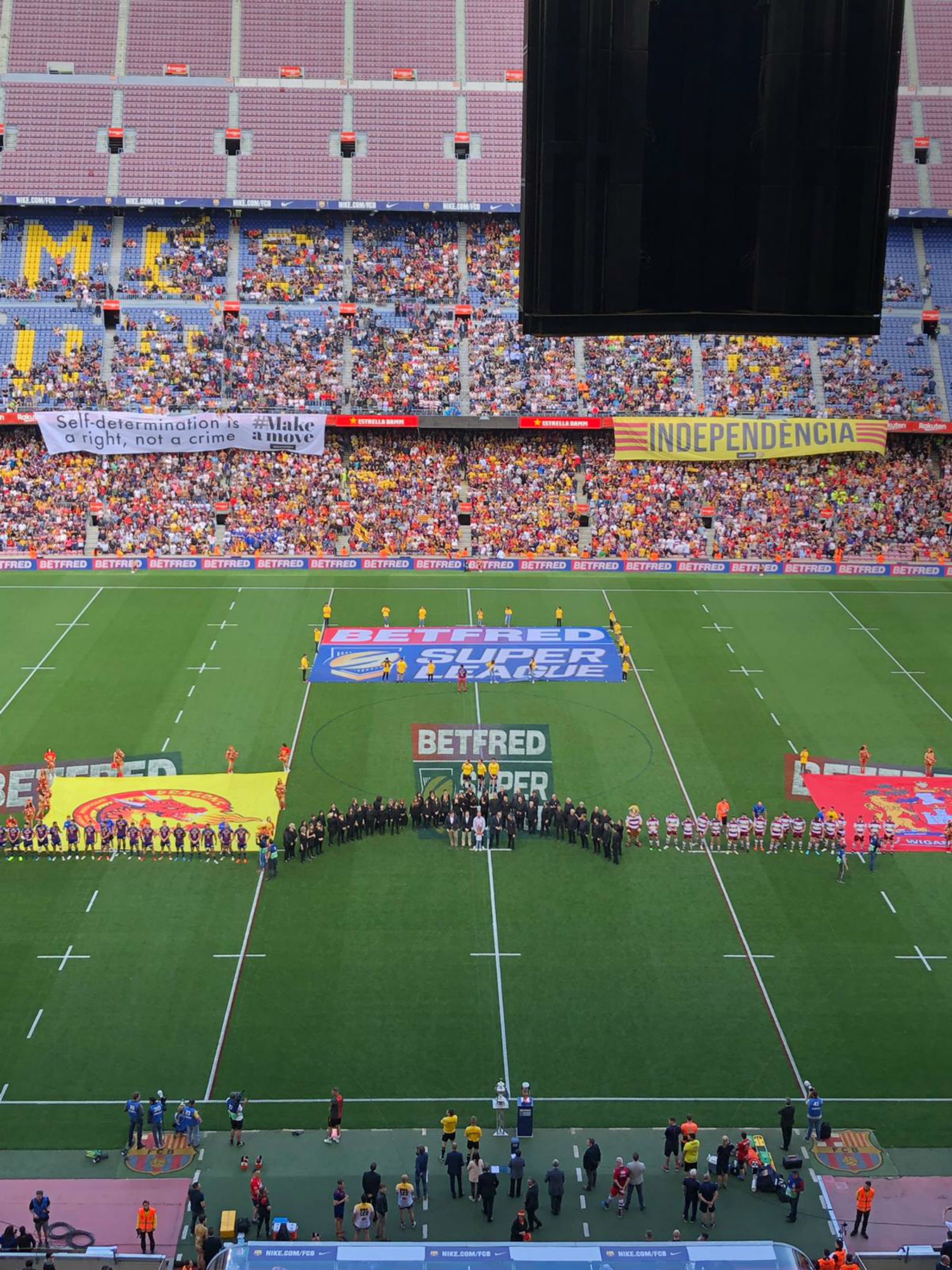 La independència de Catalunya, protagonista al Camp Nou amb motiu del Dragons Catalans-Wigan